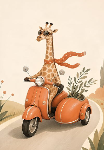 Die Giraffe auf dem Roller