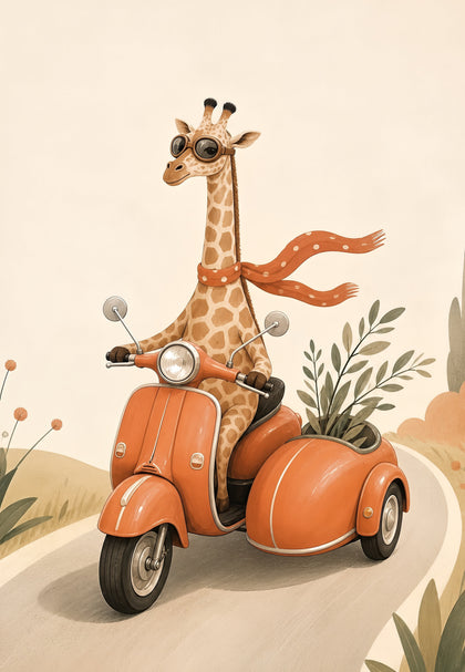 Die Giraffe auf dem Roller