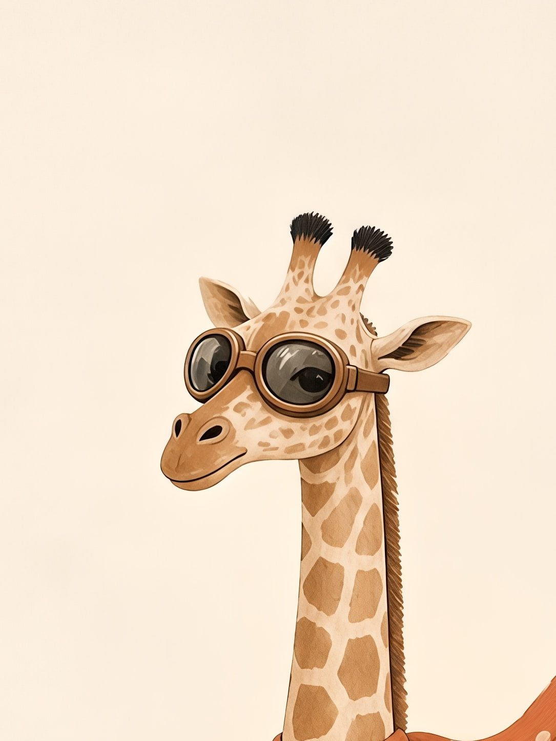 Detail a taille reelle du tirage, affiche bebes animaux girafe en scooter orange