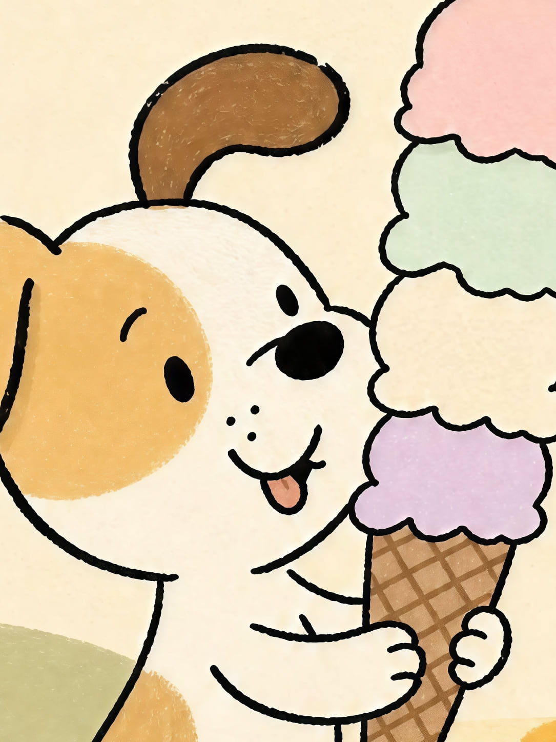 Detail a taille reelle du tirage, affiche bebes animaux le chiot a la glace