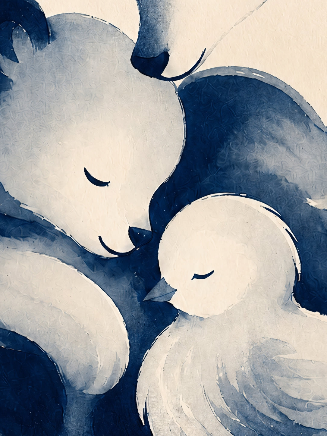 Detail a taille reelle du tirage, affiche bebes animaux nid indigo