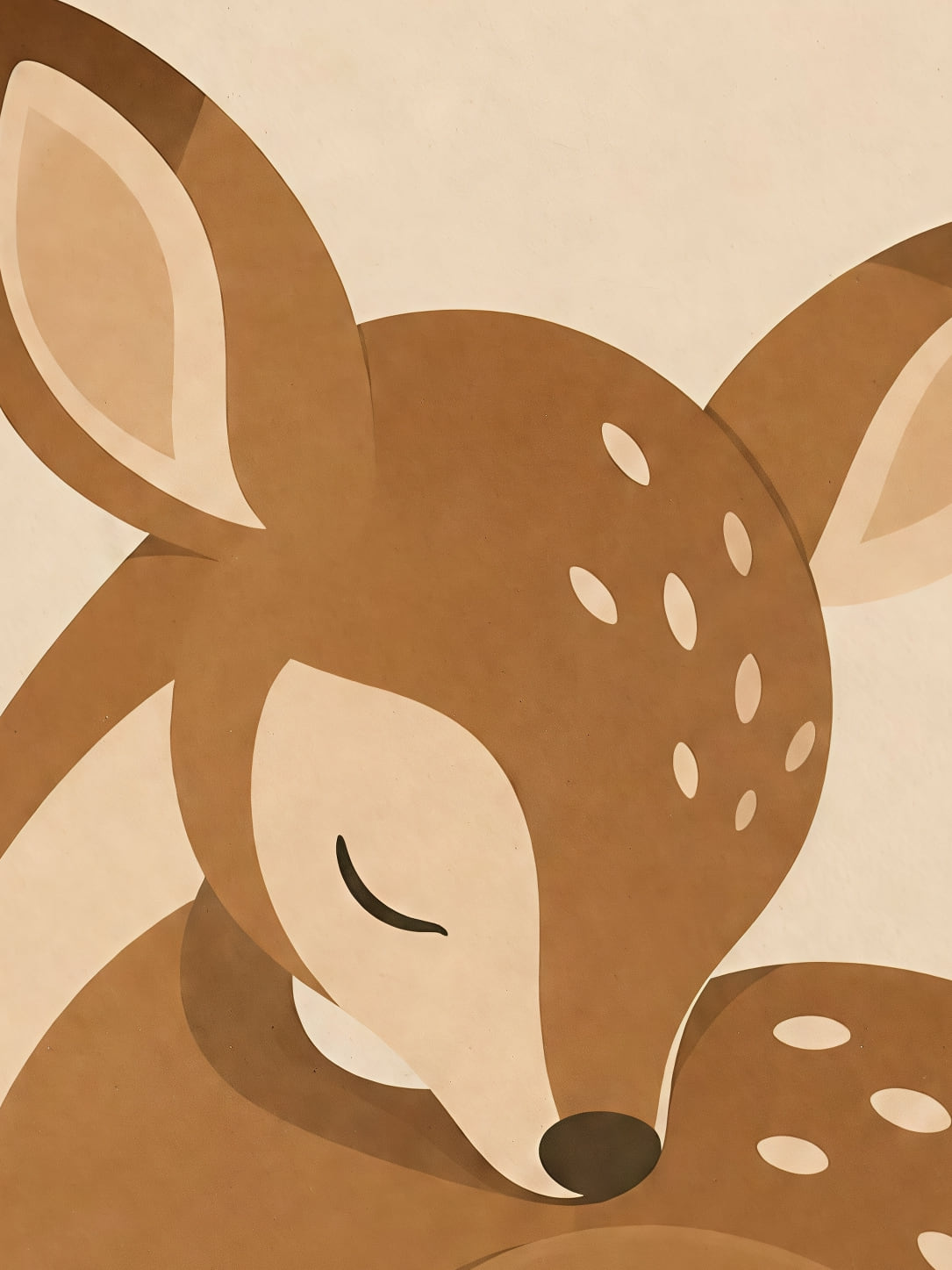 Detail a taille reelle du tirage, affiche bebes animaux sieste du faon