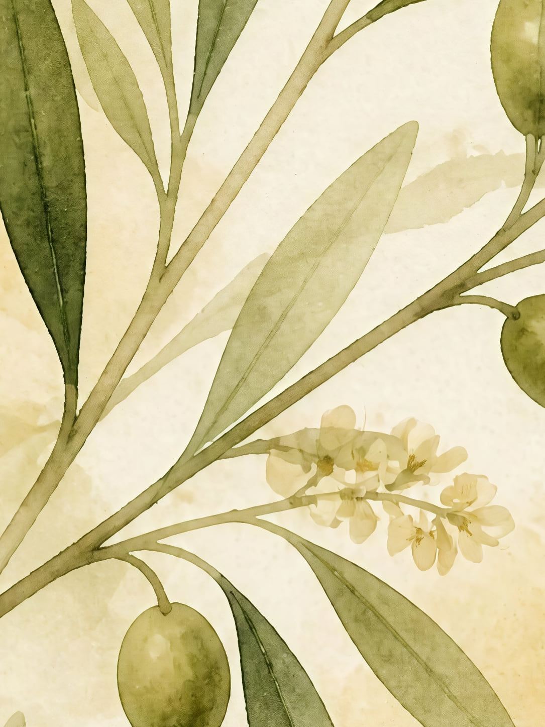 Detail a taille reelle du tirage, affiche botanique branches d olivier en fleurs