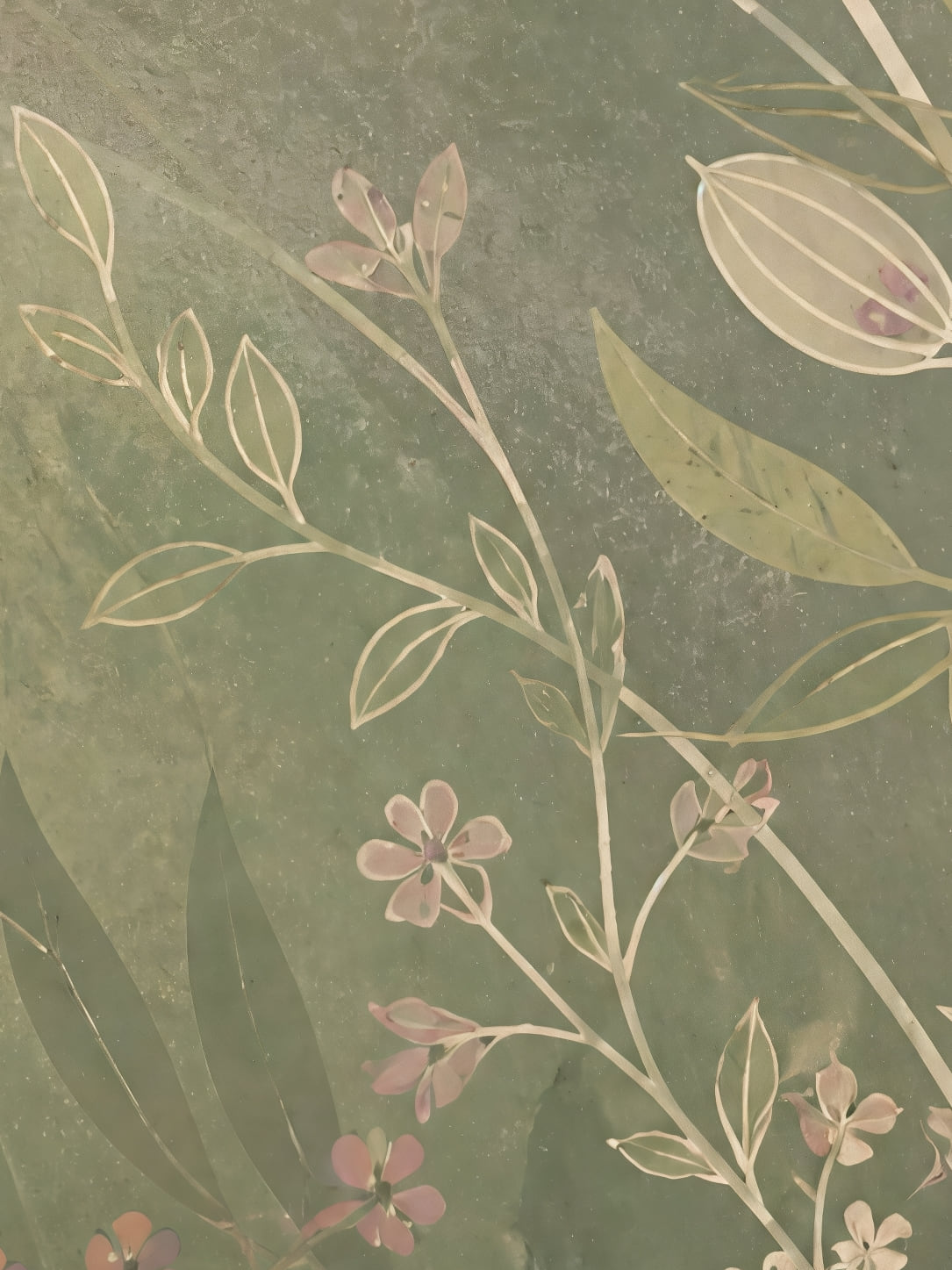 Detail a taille reelle du tirage, affiche botanique le pre au crepuscule