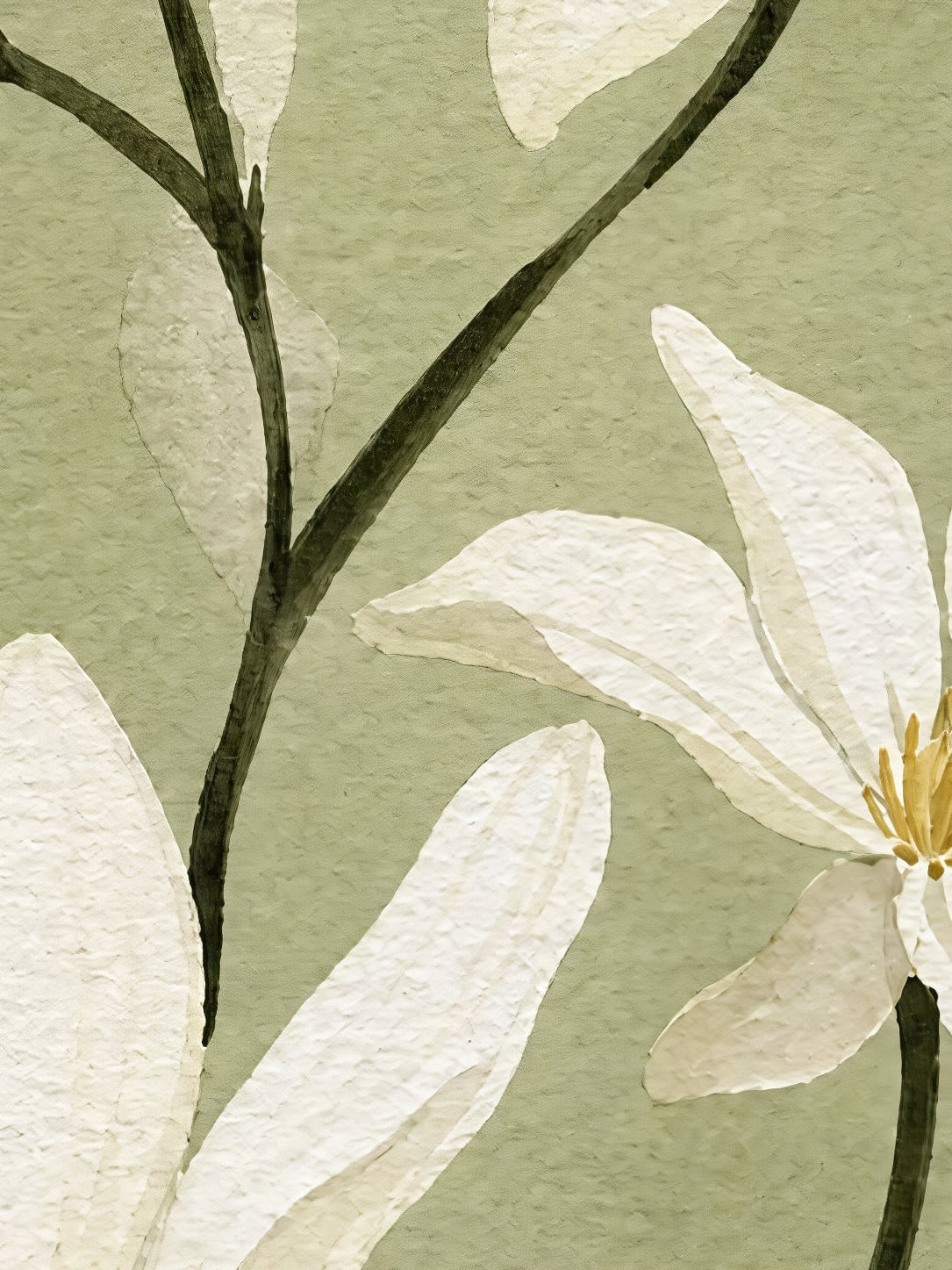 Detail a taille reelle du tirage, affiche botanique magnolias etoile sur sauge
