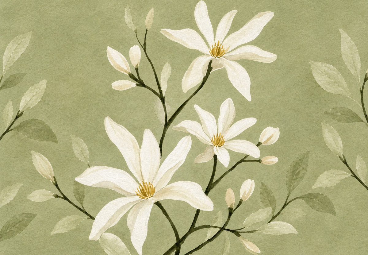 Sternmagnolien auf Salbeigrün (Querformat)