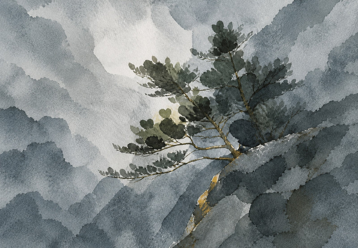 Kiefern auf nebliger Klippe (Querformat)