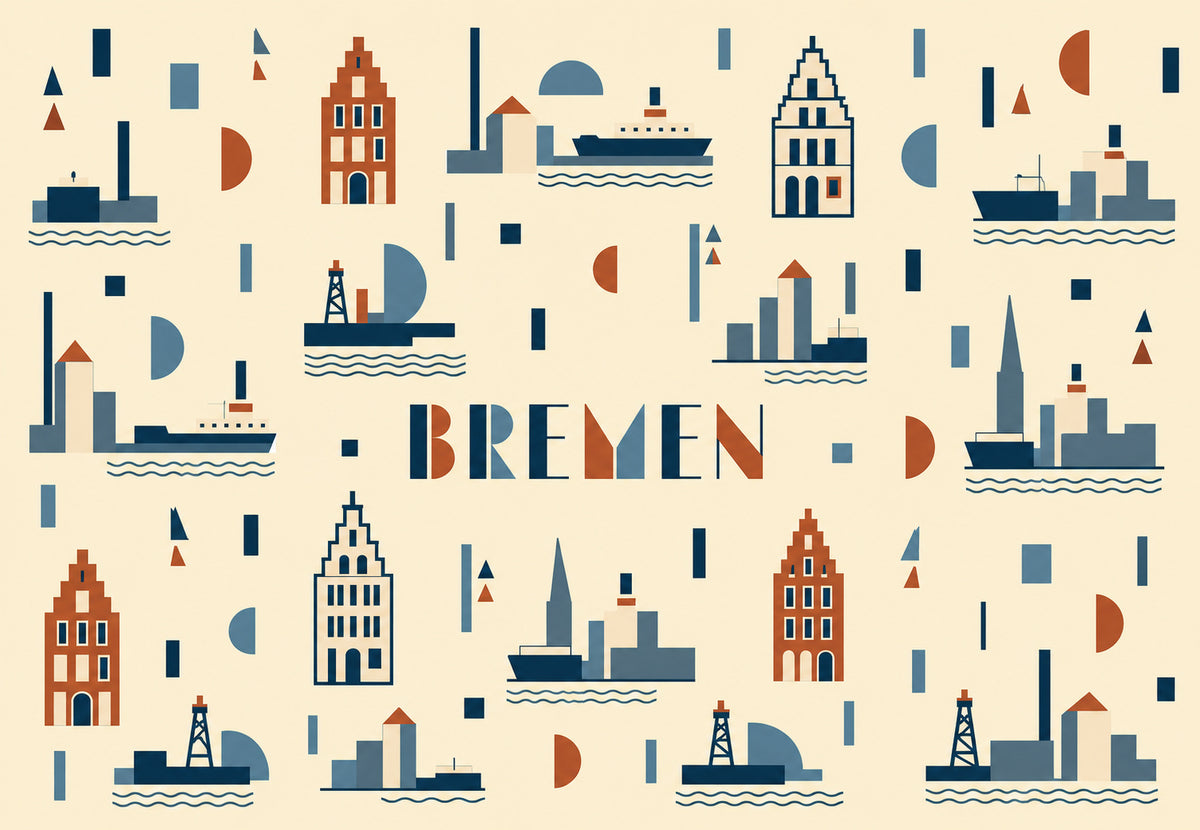 Brême - Les maisons et les bateaux en petits motifs (Paysage)