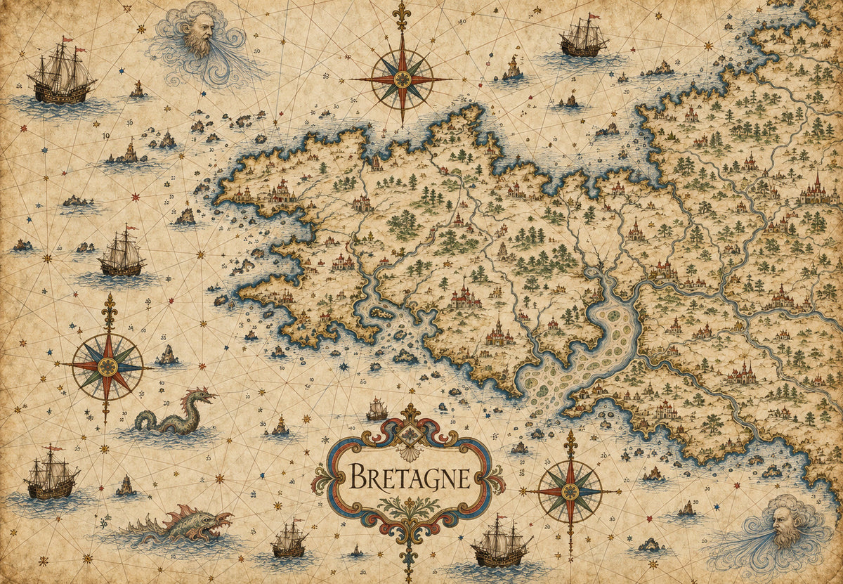 Bretagne - Régi tengerészeti térkép (Fekvő)