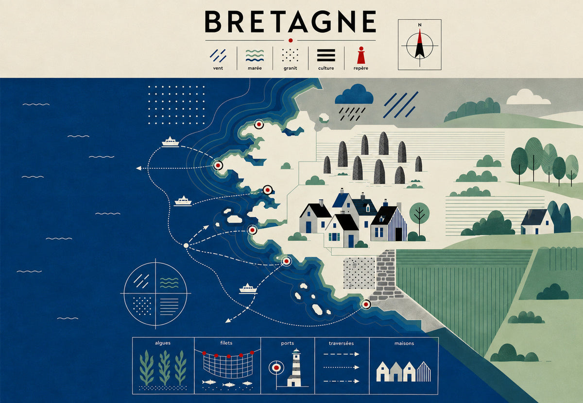 Bretagne - Piktografische Karte (Querformat)
