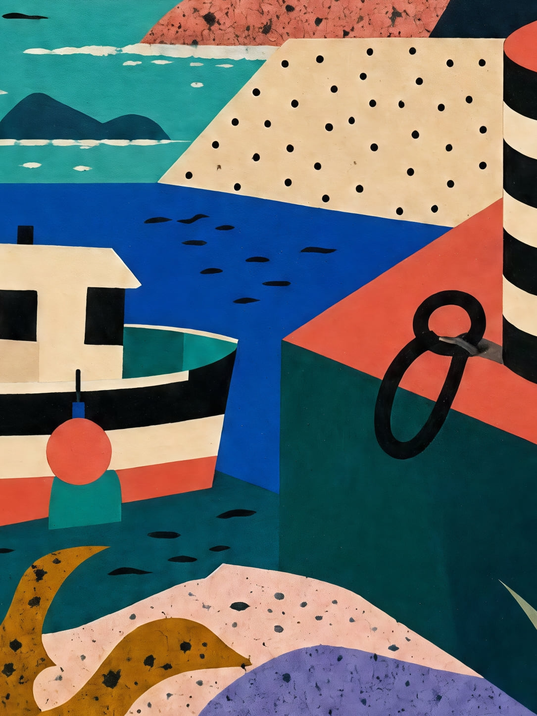 Detail a taille reelle du tirage, affiche bretagne cote geometrique en couleurs vives