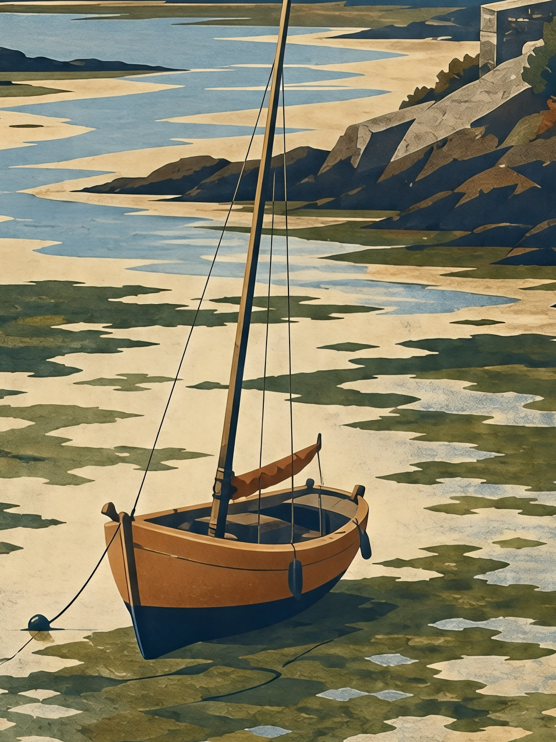 Detail a taille reelle du tirage, affiche bretagne cotes et marees