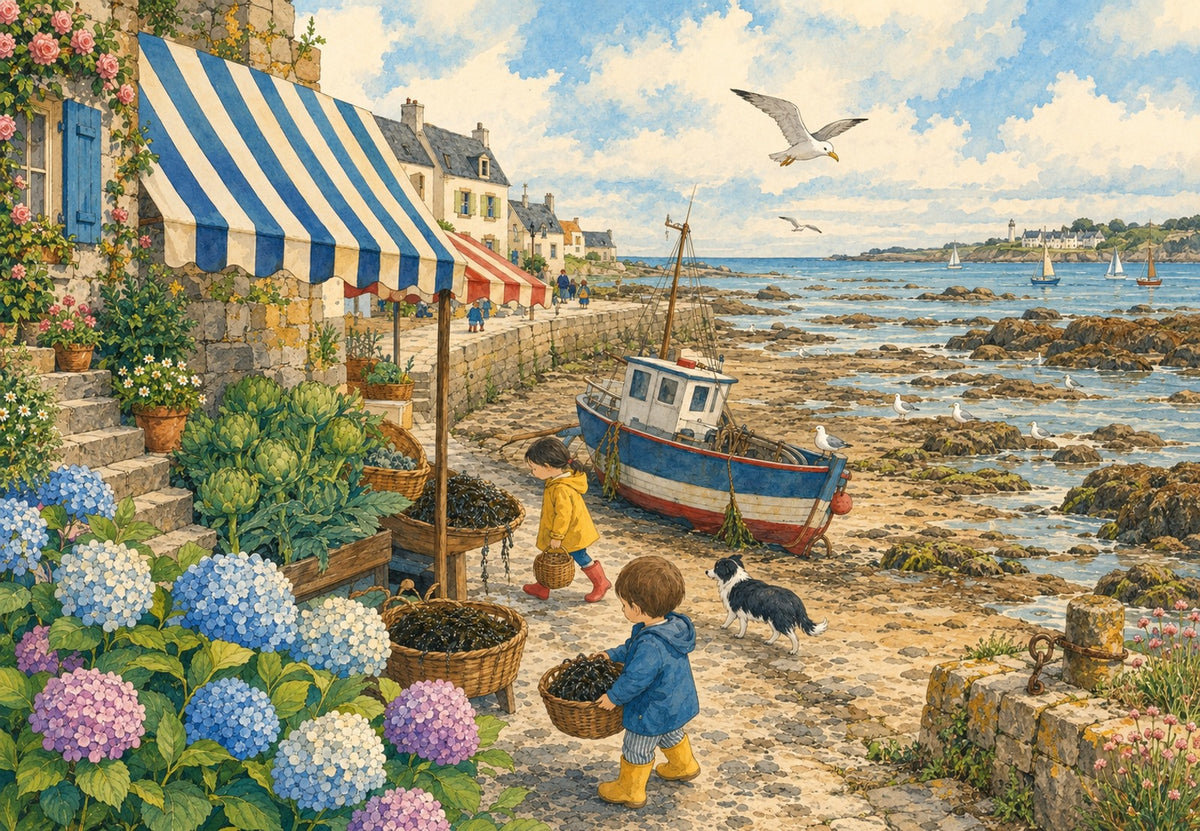 Brittany - Market day on the mussel quay (Landscape)