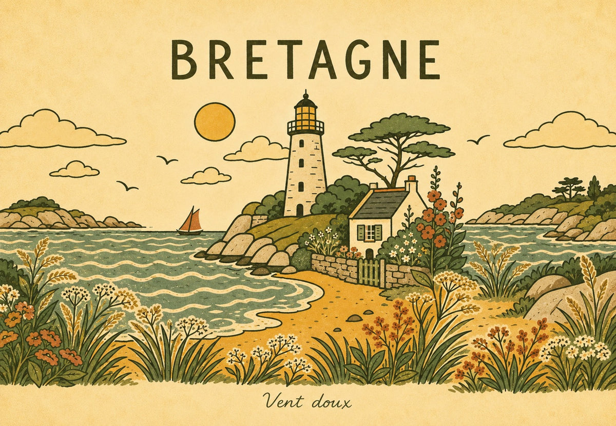 Bretagne - Das Reetdachhaus unter dem Leuchtturm (Querformat)