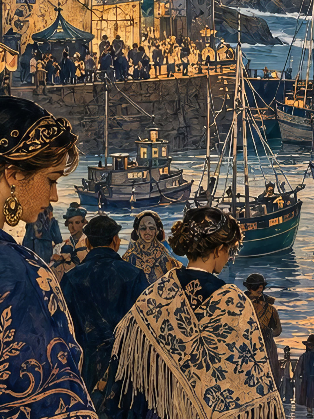 Detail a taille reelle du tirage, affiche bretagne marche du port au crepuscule