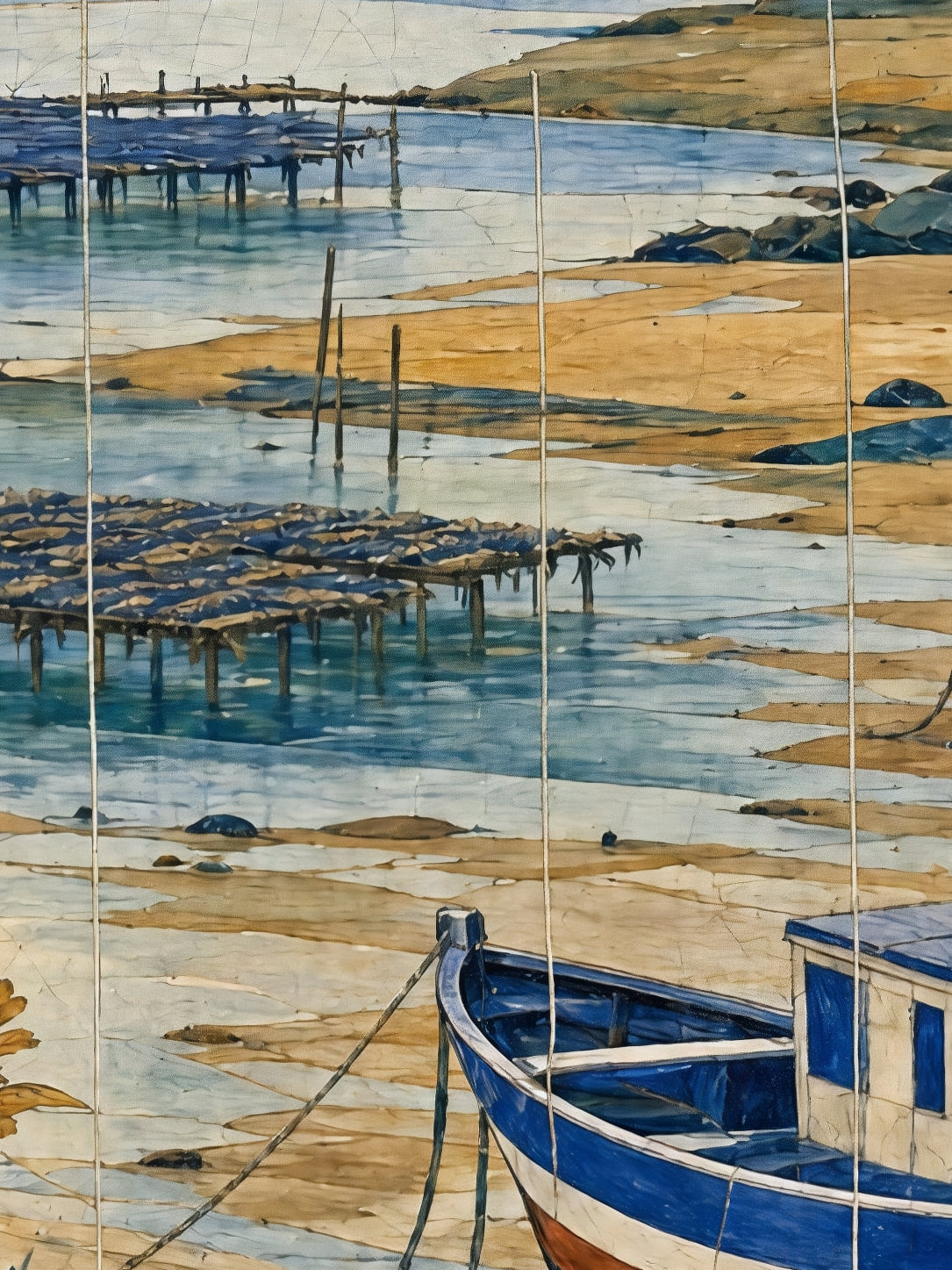 Detail a taille reelle du tirage, affiche bretagne mosaique du port ostreicole