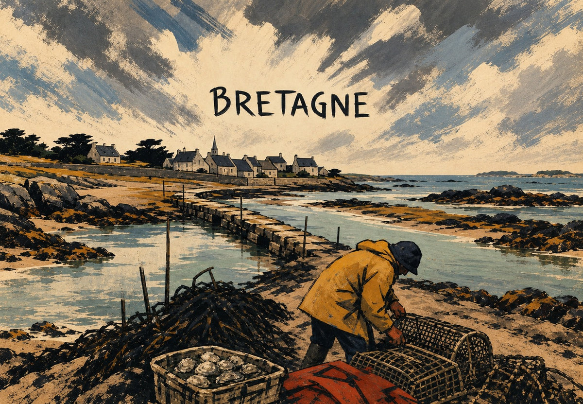Bretagne - Ostréiculteur à marée basse (Paysage)
