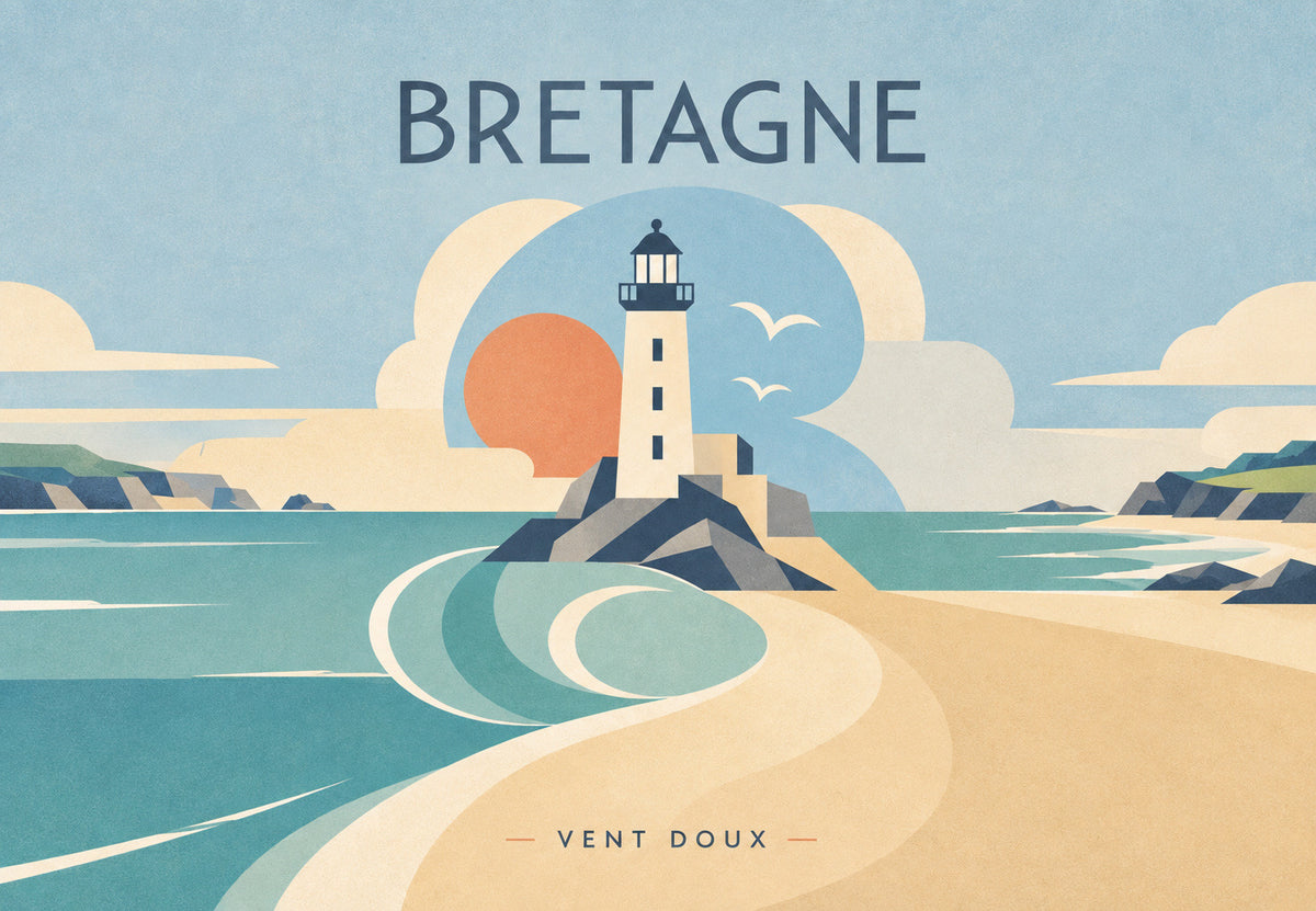 Bretagne - Leuchtturm in sanfter Sonne (Querformat)
