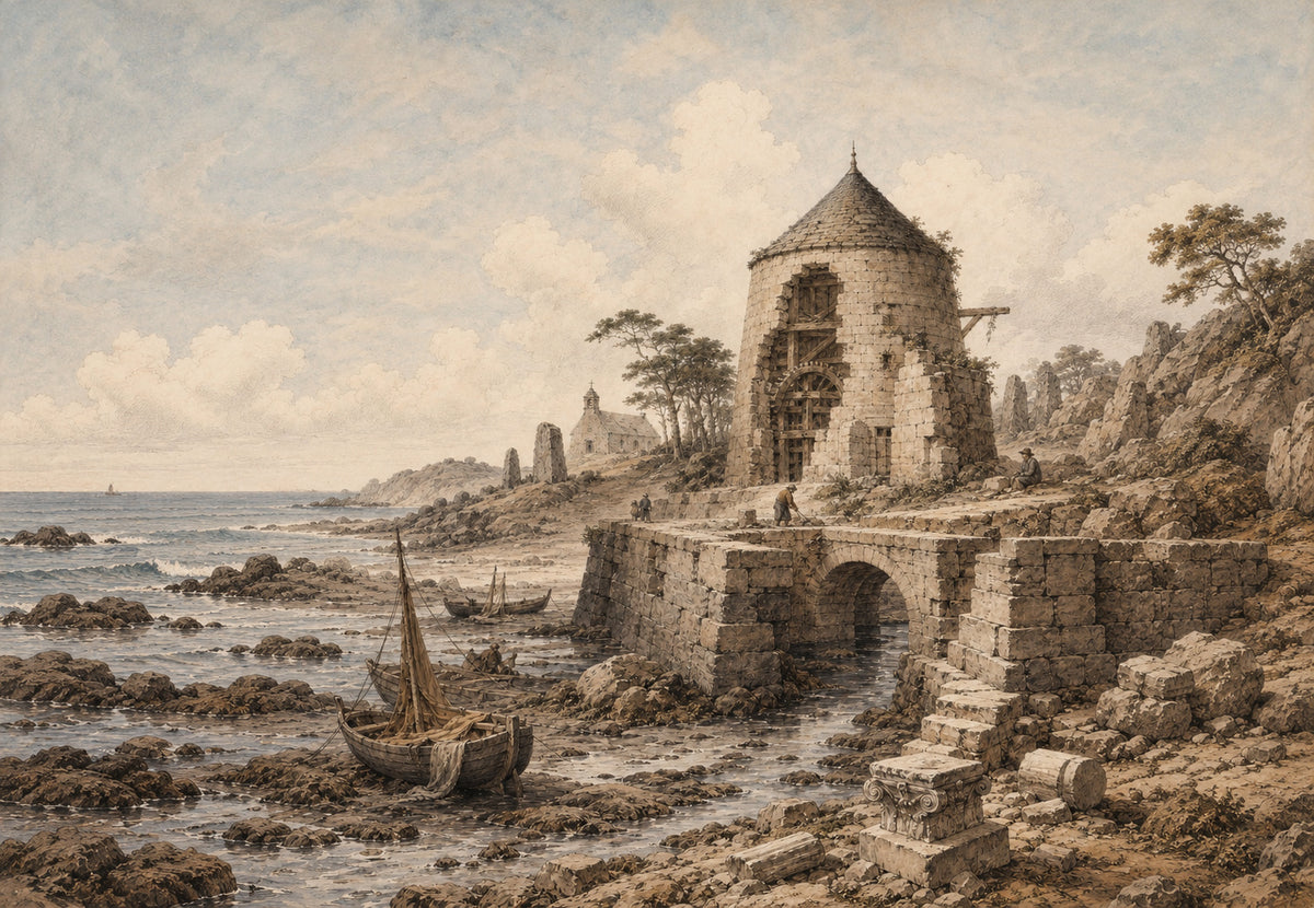 Brittany - Ruins by the shore at low tide (Landscape)