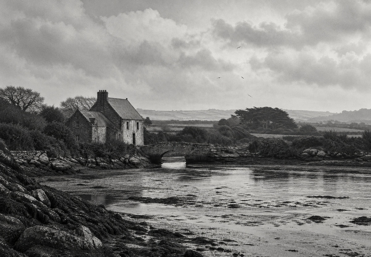 Brittany - Old stone bridge at low tide (Landscape)