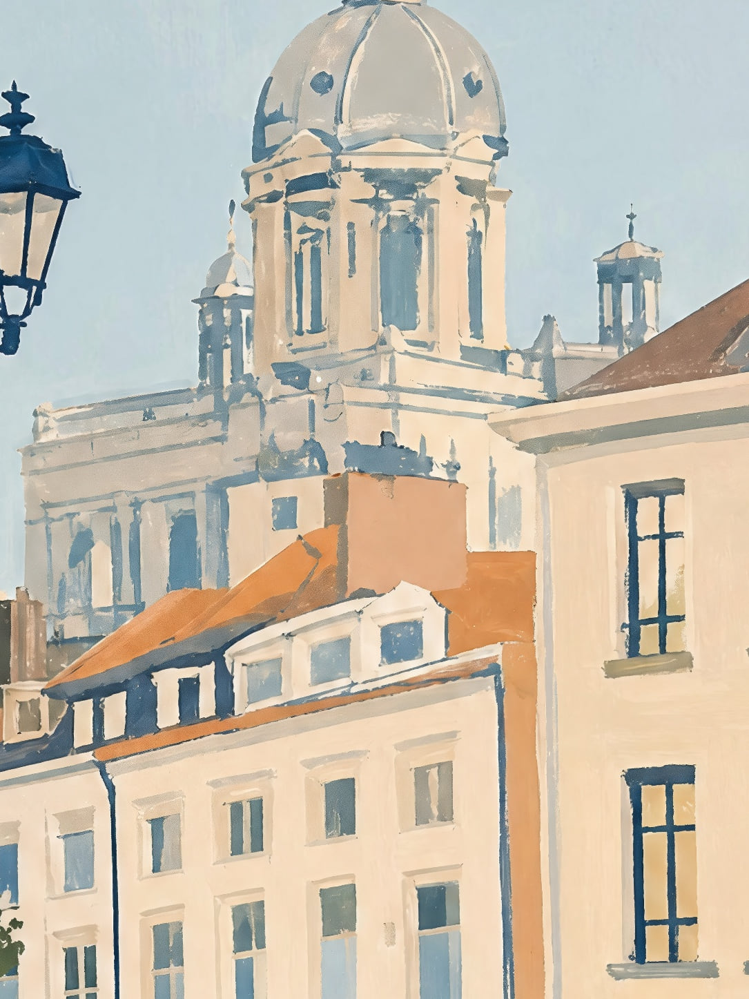 Detail a taille reelle du tirage, affiche bruxelles terrasse ensoleillee sous le cerisier