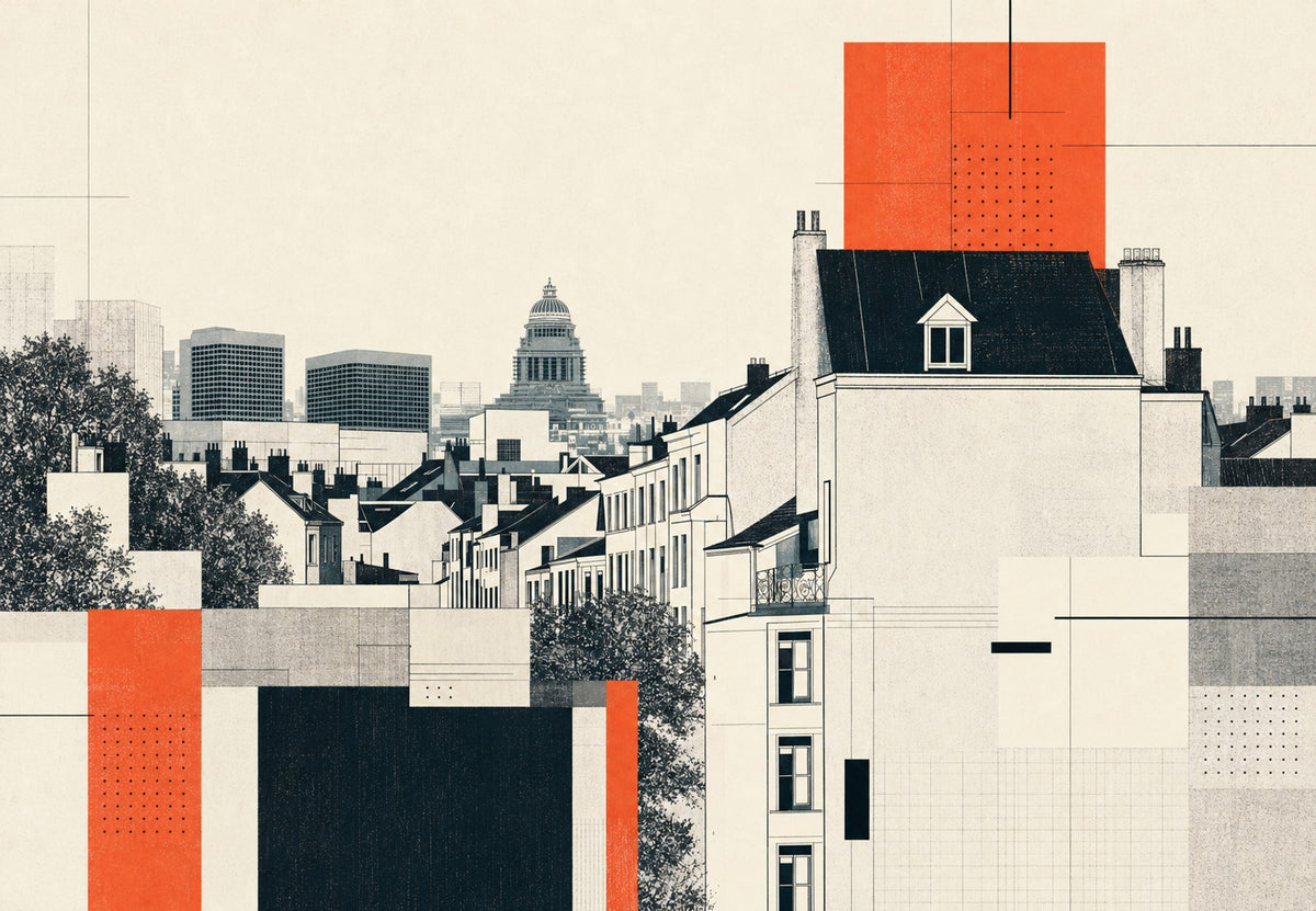 Etched rooftops, a flash of orange (Landscape)