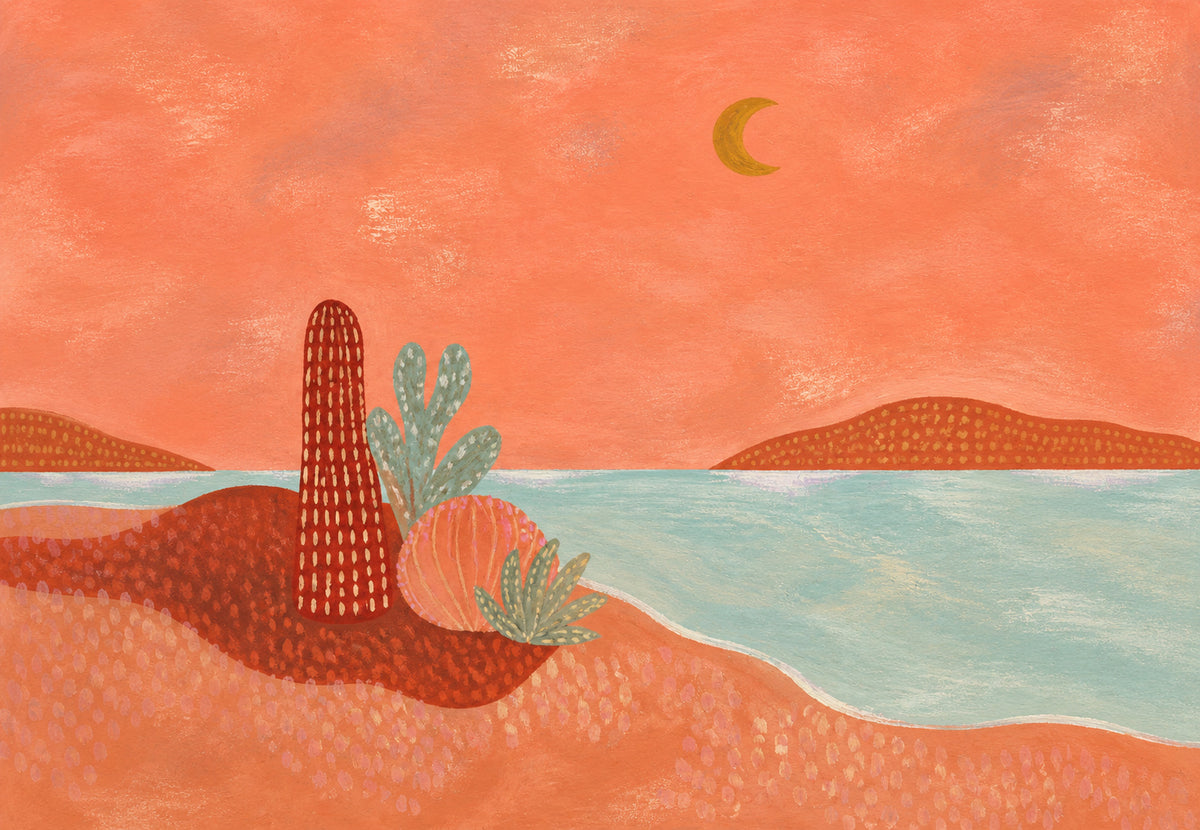 Le cactus rouge au croissant d'or (Paysage)
