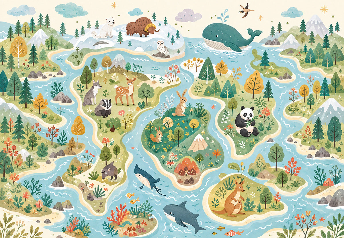 Mapa zvířat světa (Na šířku)