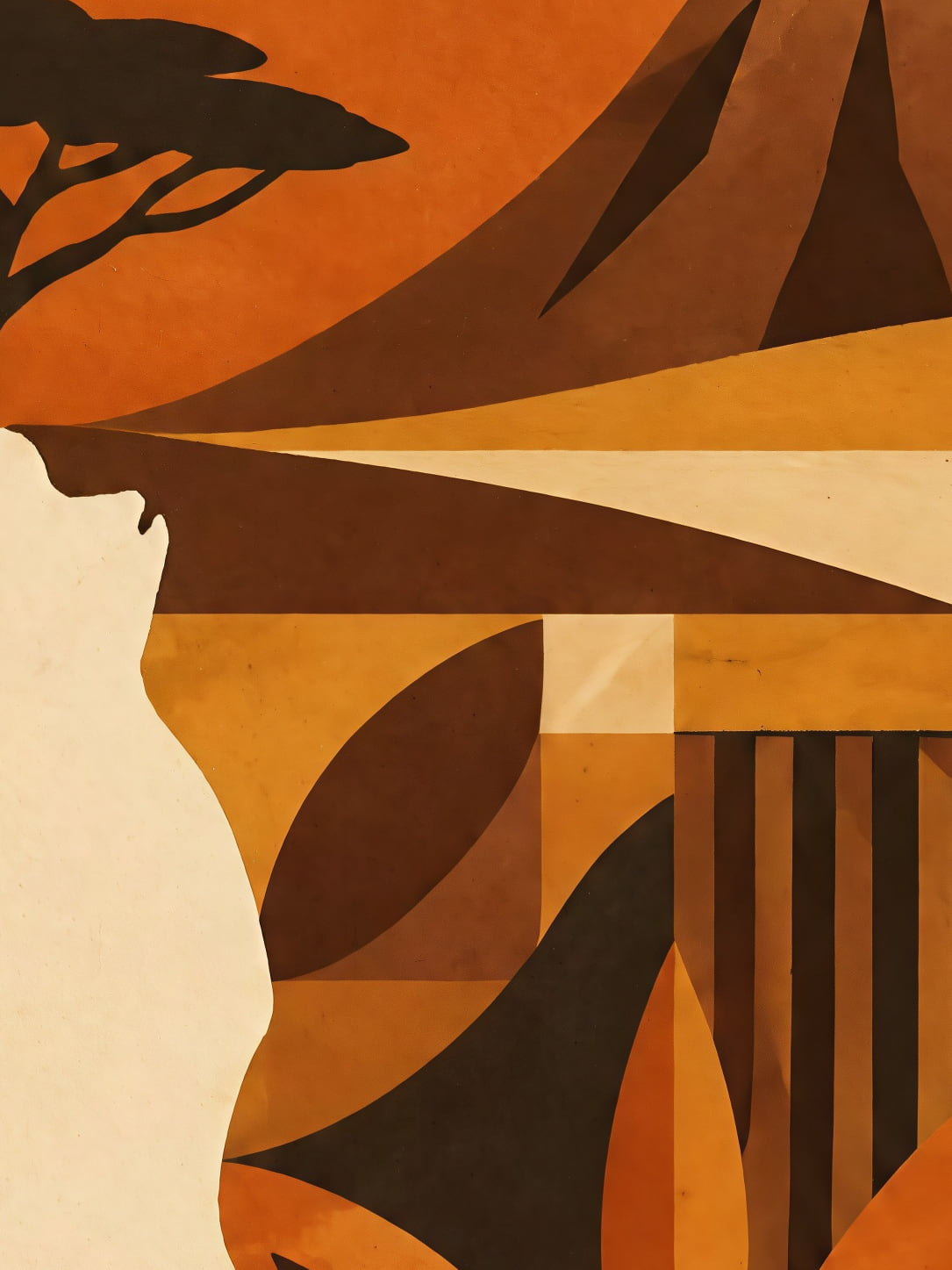 Detail a taille reelle du tirage, affiche carte silhouette de l afrique au coucher du soleil