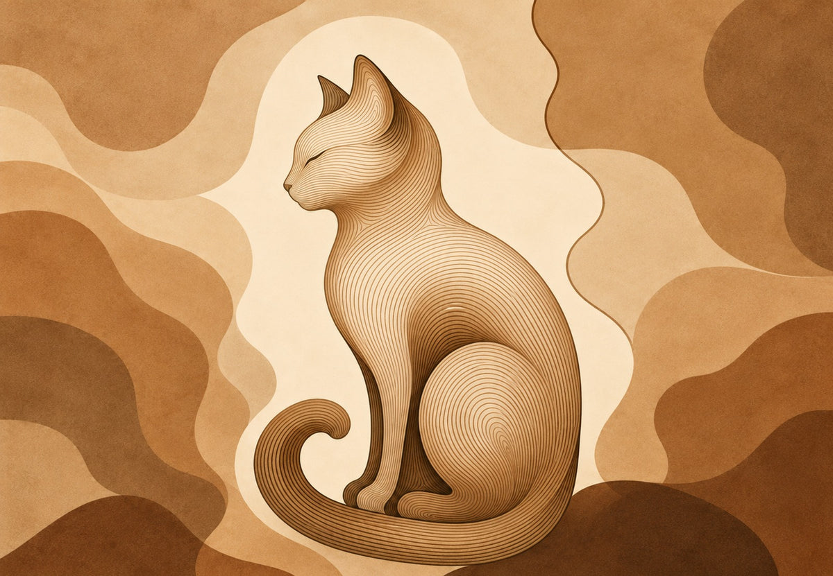 The cat in concentric sepia lines (Landscape)