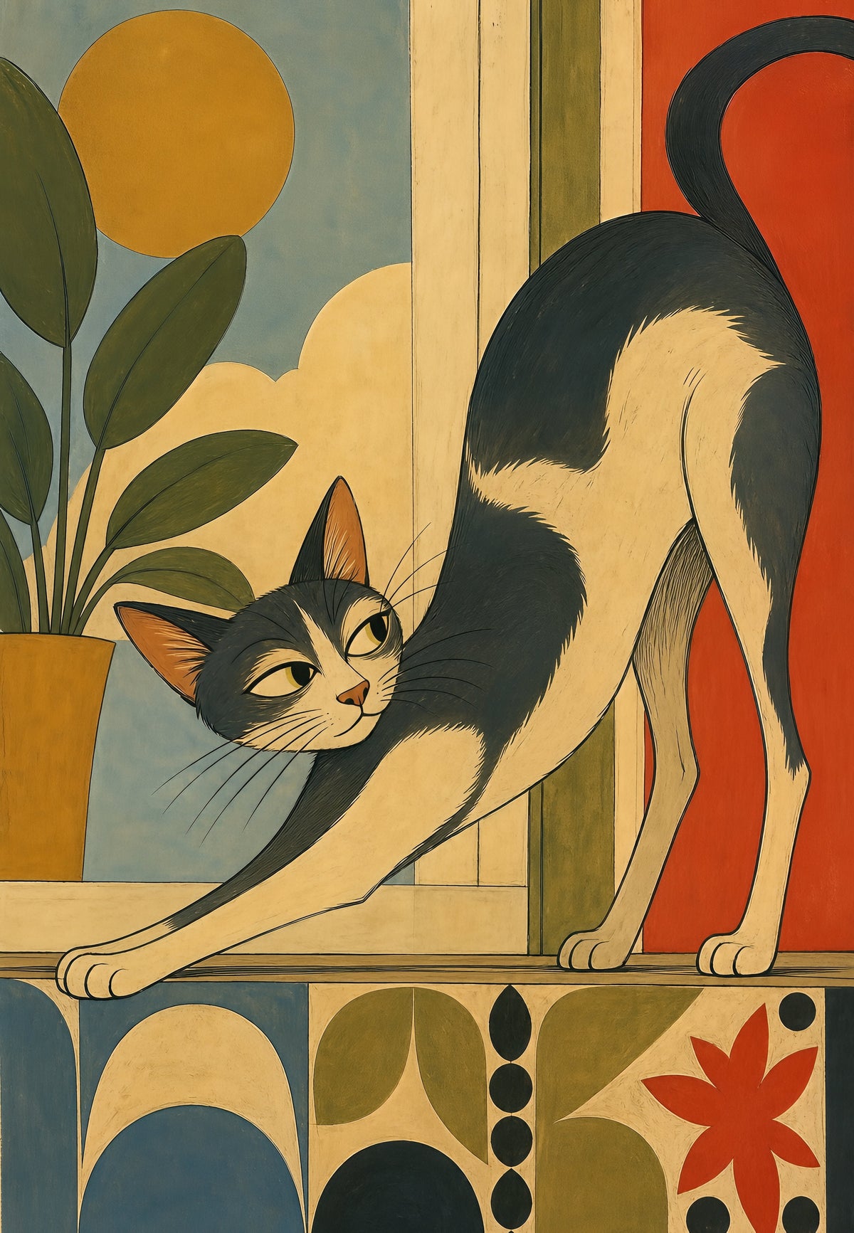 Le chat s'étire au soleil