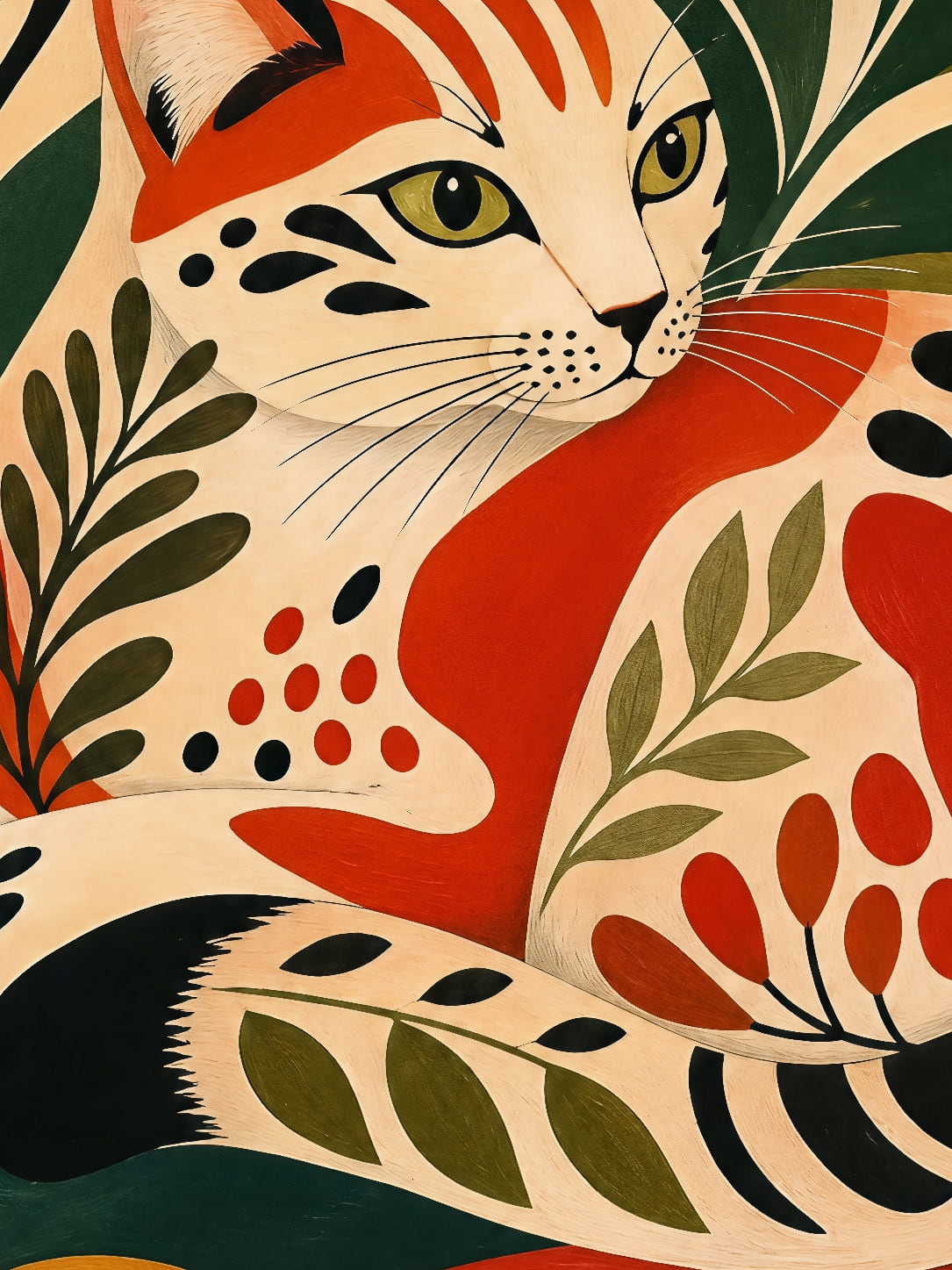 Detail a taille reelle du tirage, affiche chat le chat love parmi les grands pavots paysage