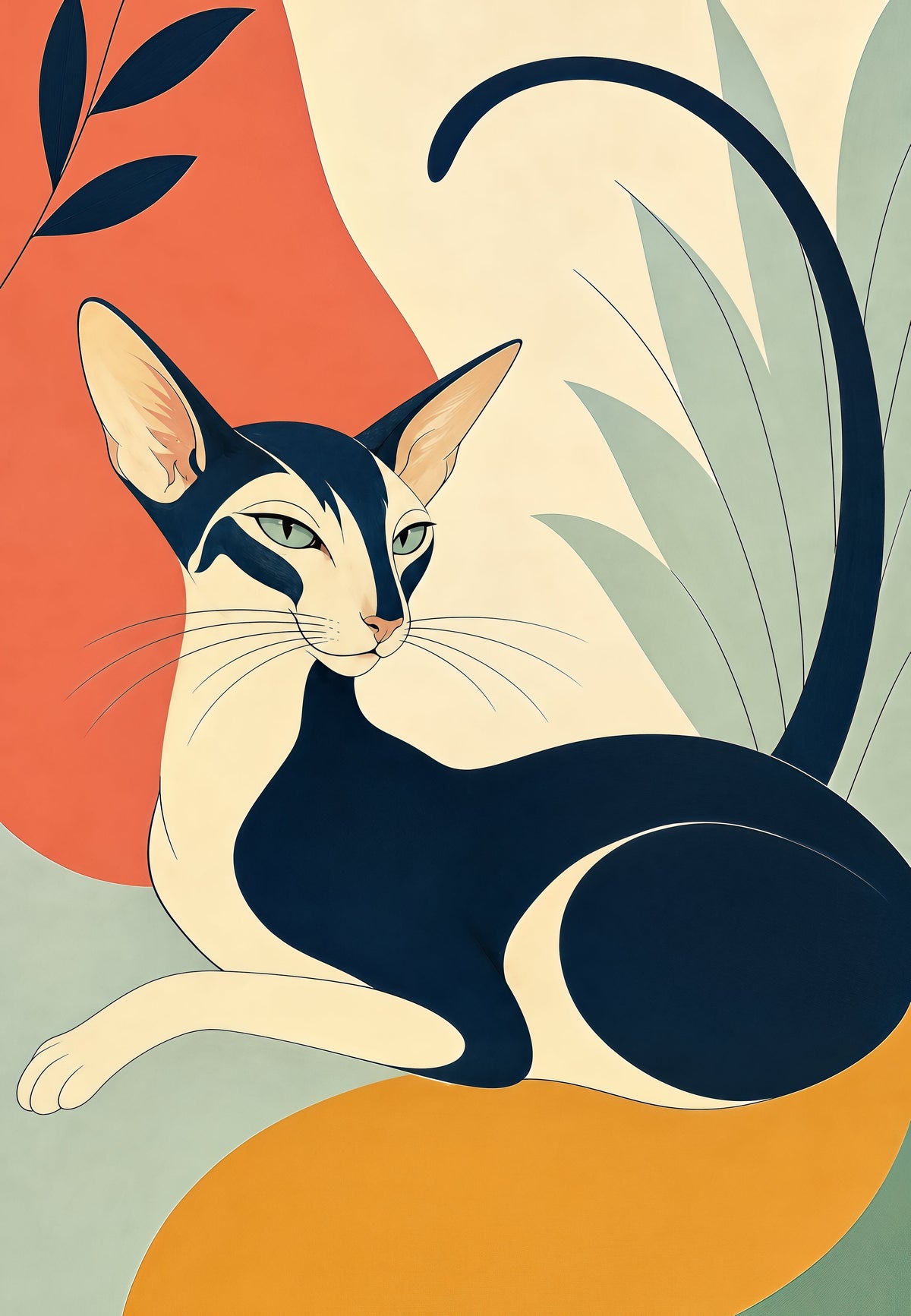 Le chat oriental sous les feuilles