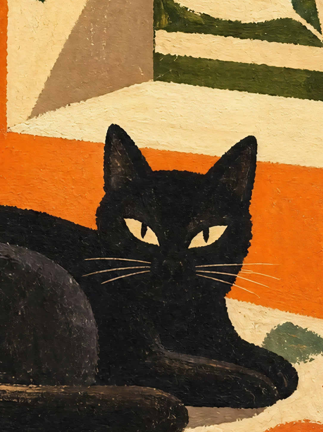 Detail a taille reelle du tirage, affiche chat noir et orangers