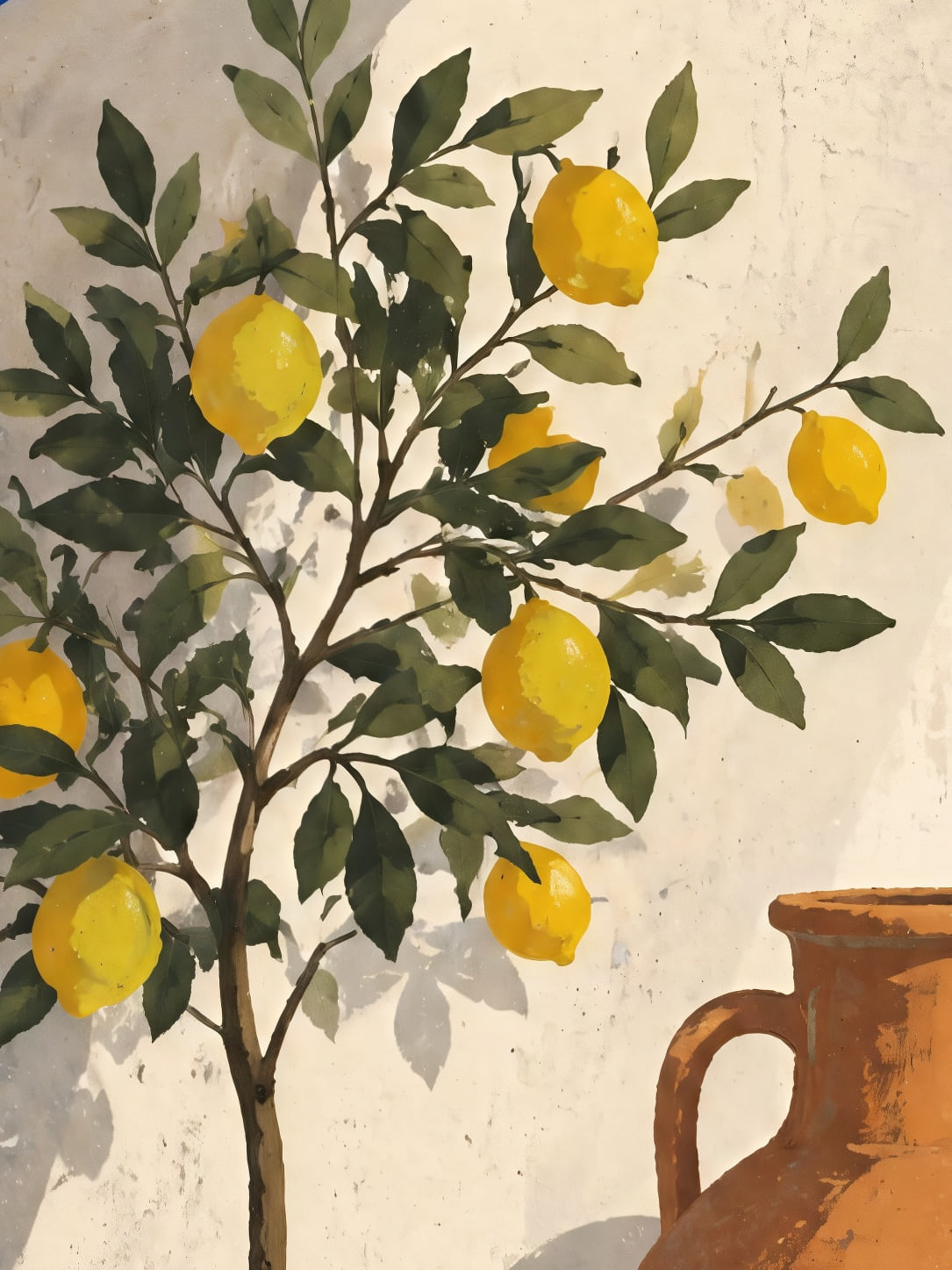 Detail a taille reelle du tirage, affiche citron le citronnier et l amphore sous l arche