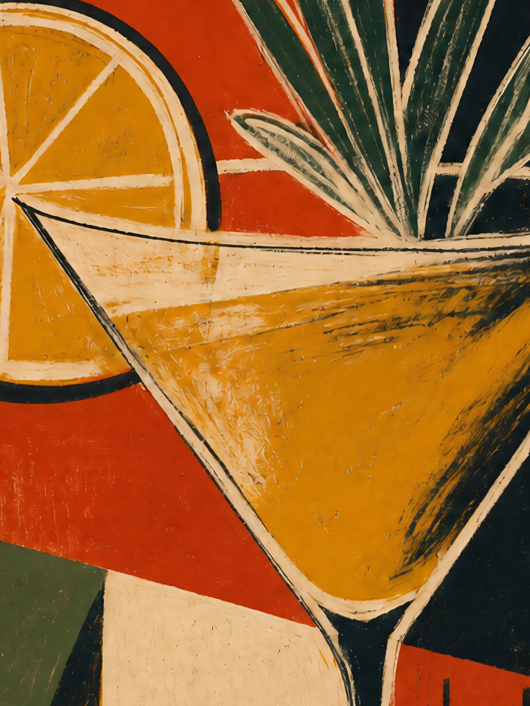 Detail a taille reelle du tirage, affiche cocktail l aperitif formes du soir paysage