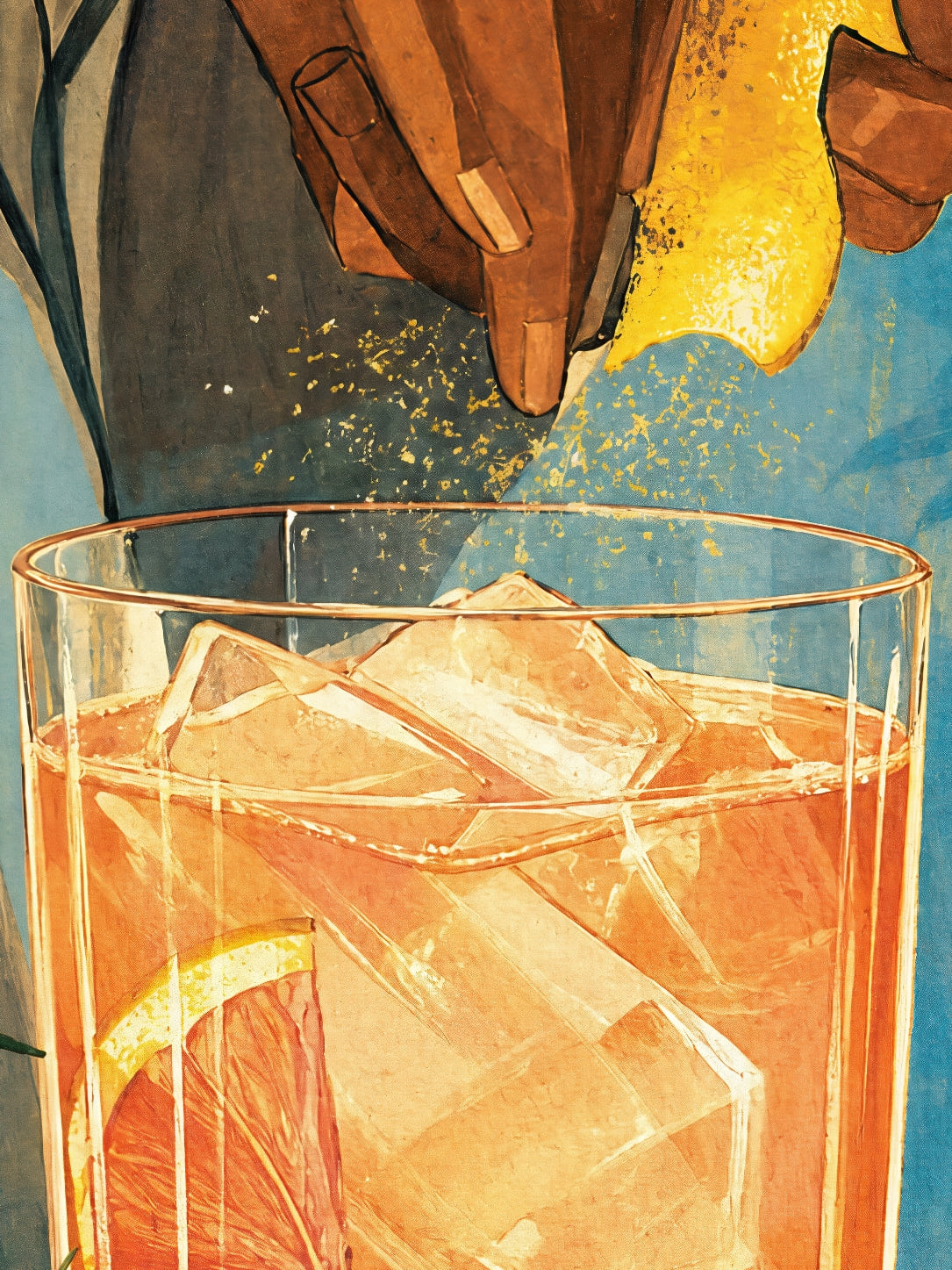 Detail a taille reelle du tirage, affiche cocktail le spritz et les oranges pressees