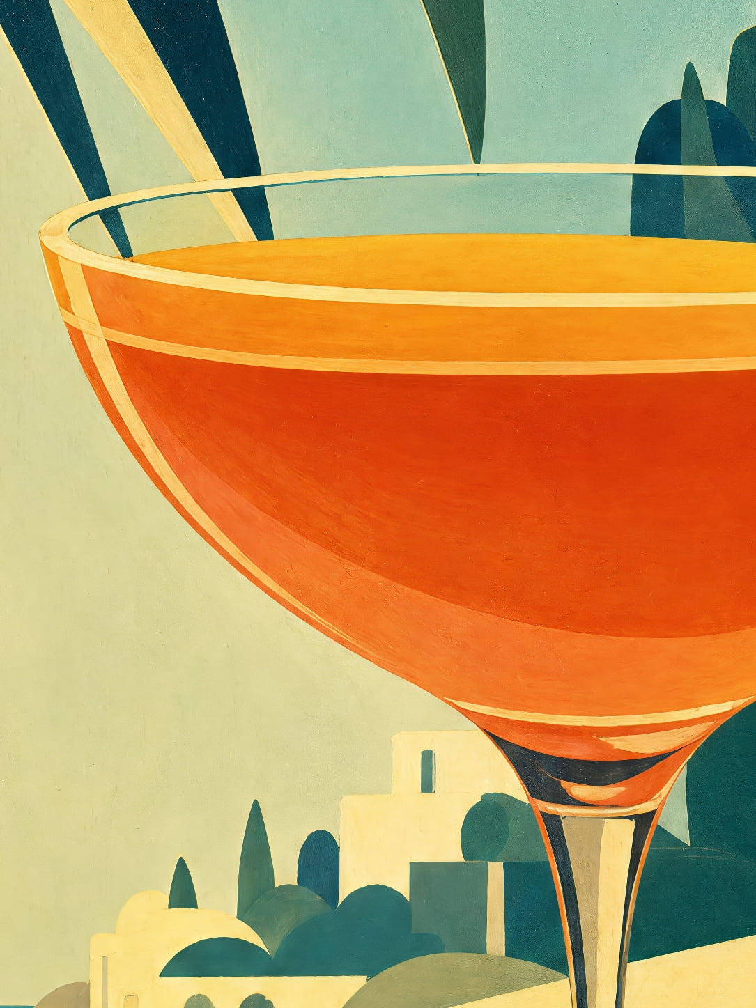 Detail a taille reelle du tirage, affiche cocktail sidecar sous les palmes