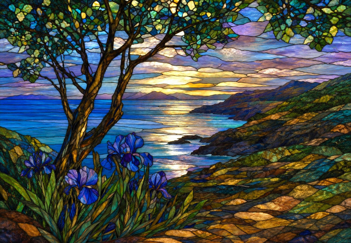 Irises and sunset over the gulf (Landscape)