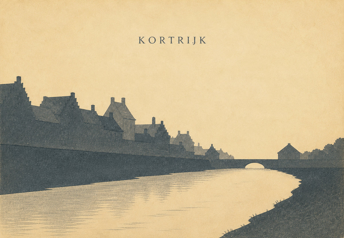 Kortrijk - Il fiume e i tetti in sagoma (Orizzontale)