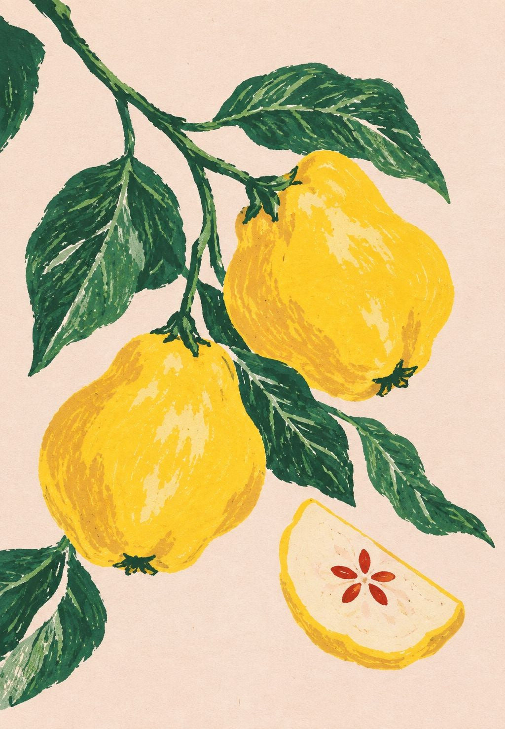 Golden Quinces on a Leafy Branch