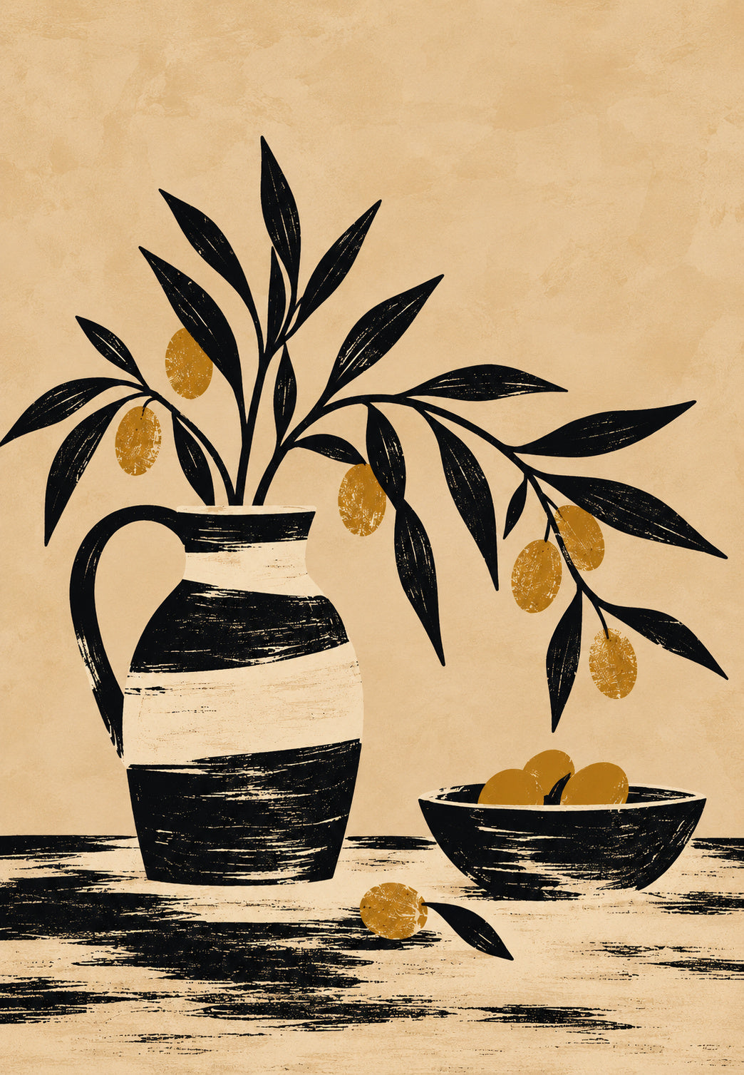Gestreifter Krug und Olivenzweig