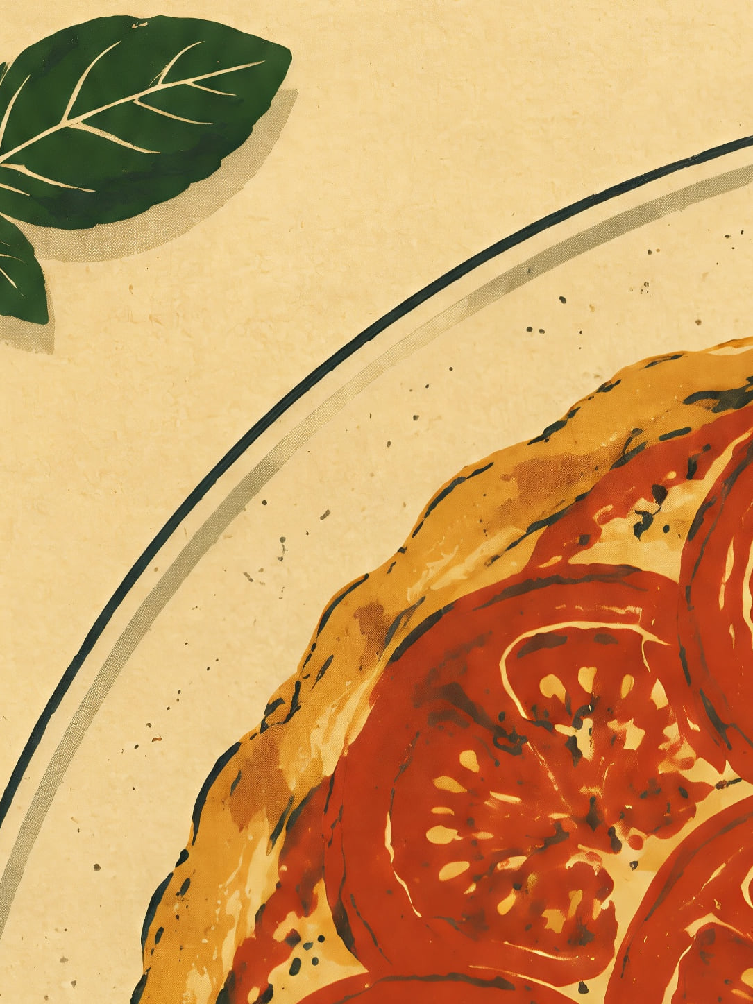 Detail a taille reelle du tirage, affiche cuisine la tarte a la tomate