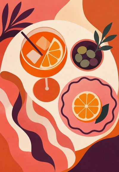 Der Spritz auf dem korallenroten Tisch