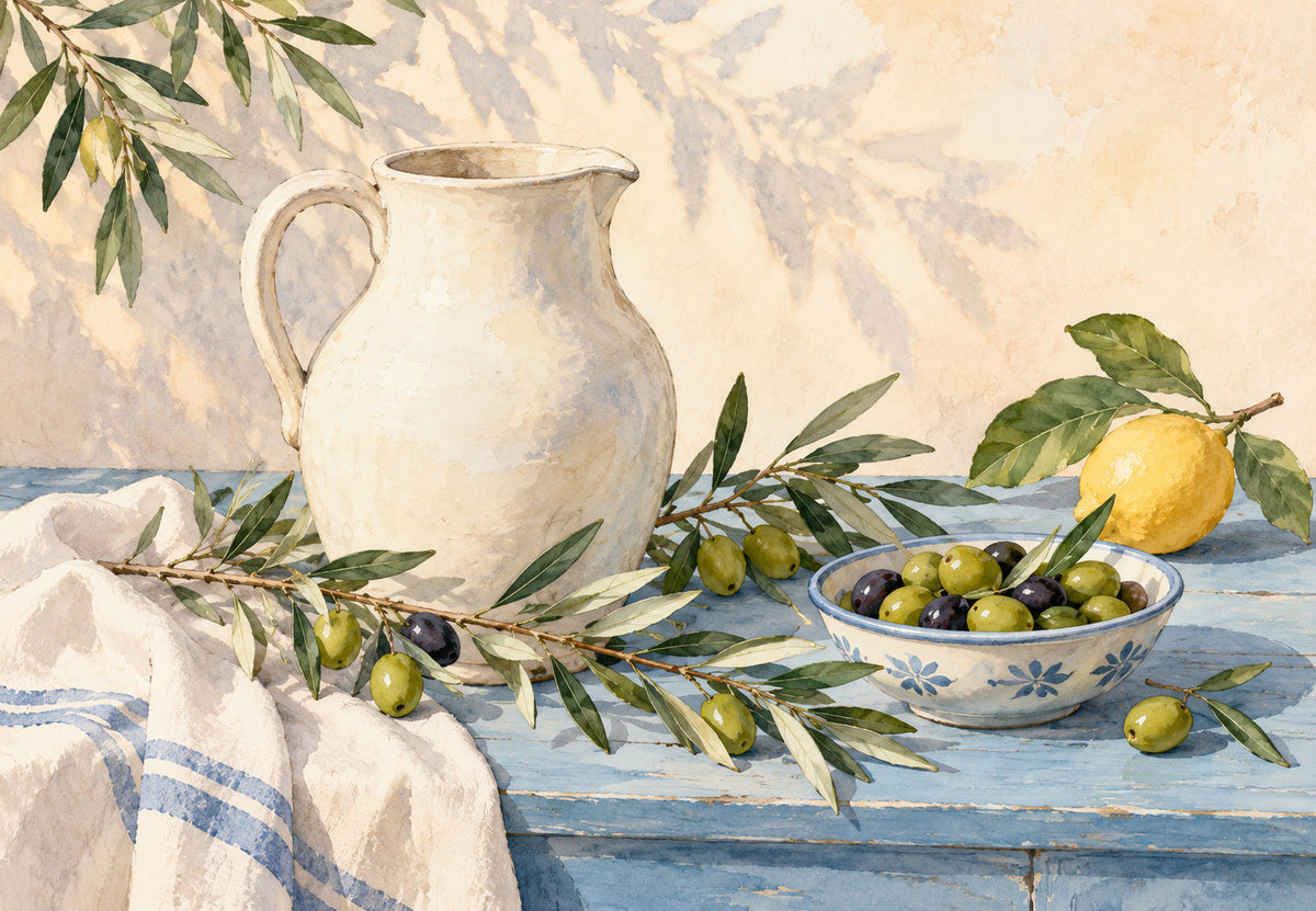 Olives on the Blue Table (Landscape)
