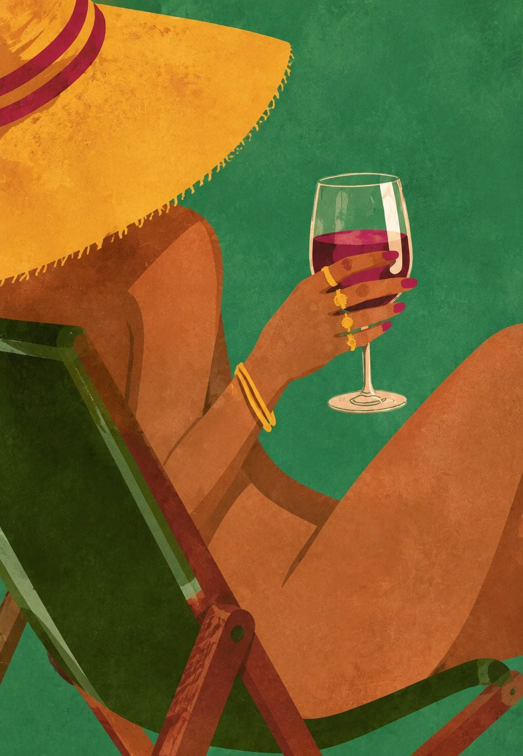 Vino rosso sulla sdraio