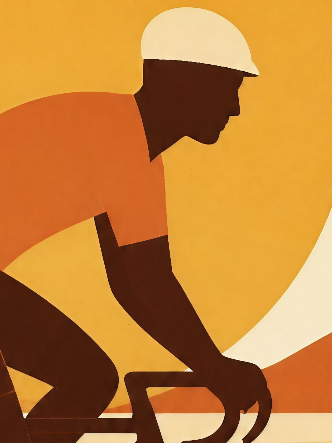 Detail a taille reelle du tirage, affiche cycliste cote ocre au grand soleil