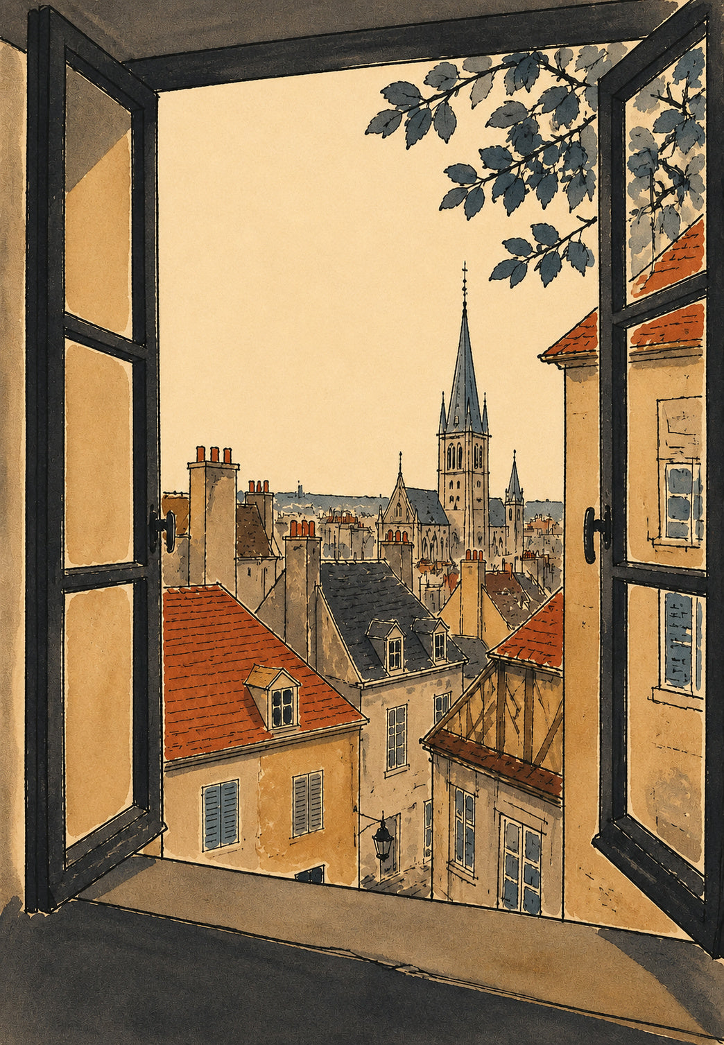 Dijon - Okno nad střechami