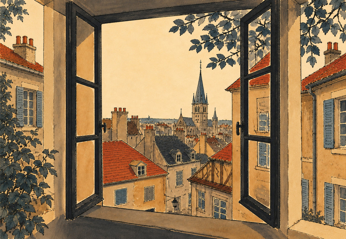 Dijon - Okno nad střechami (Na šířku)