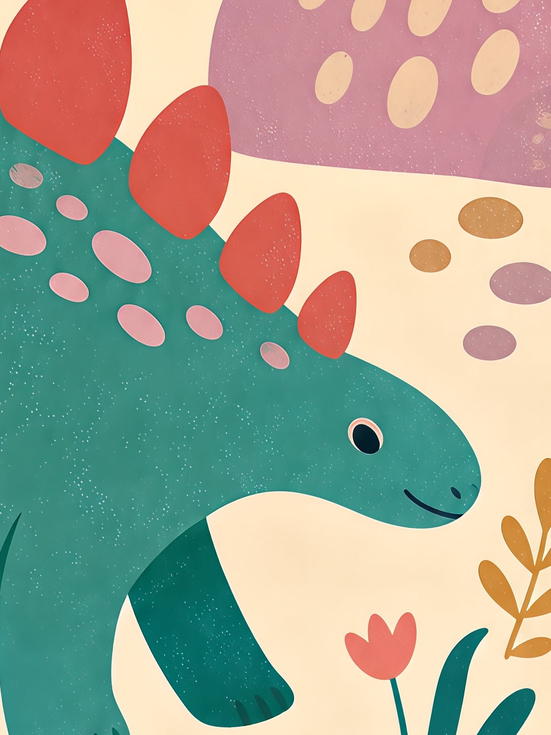Detail a taille reelle du tirage, affiche enfants stegosaure jungle